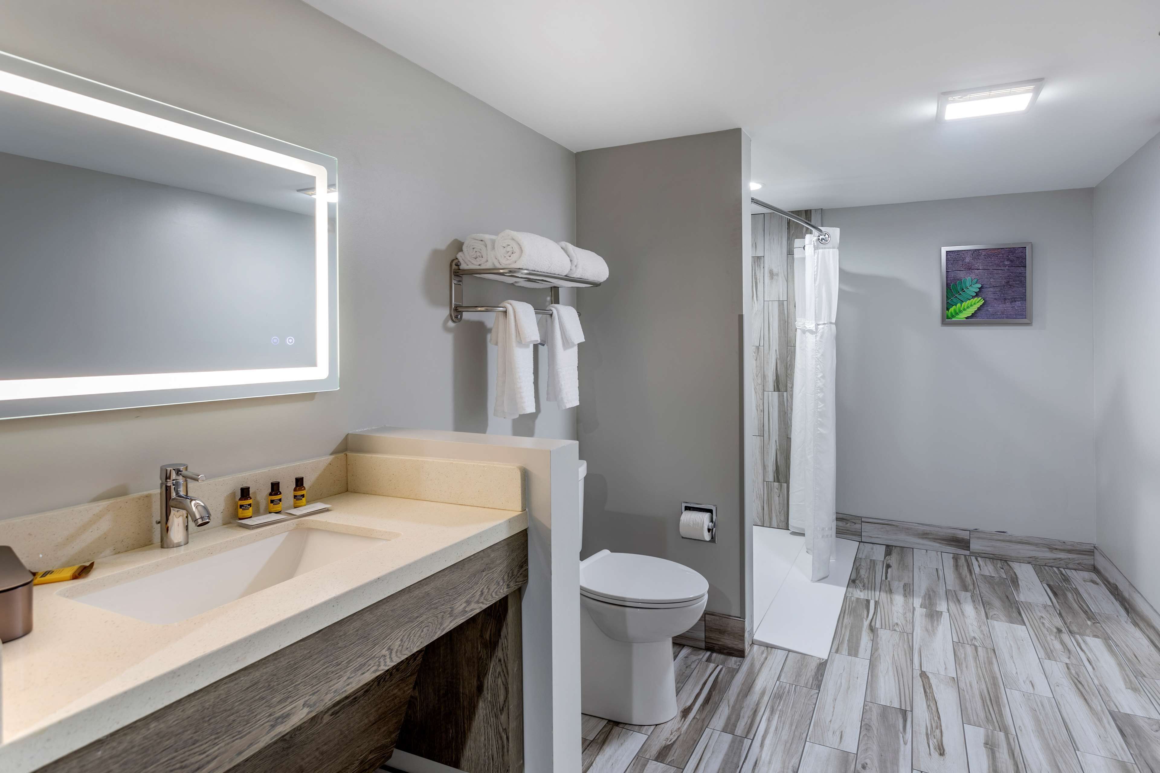 standard room, 2 queen beds, accessible, refrigerator & microwave | bathroom | combined shower/bathtub, free toiletries, hair dryer, towels