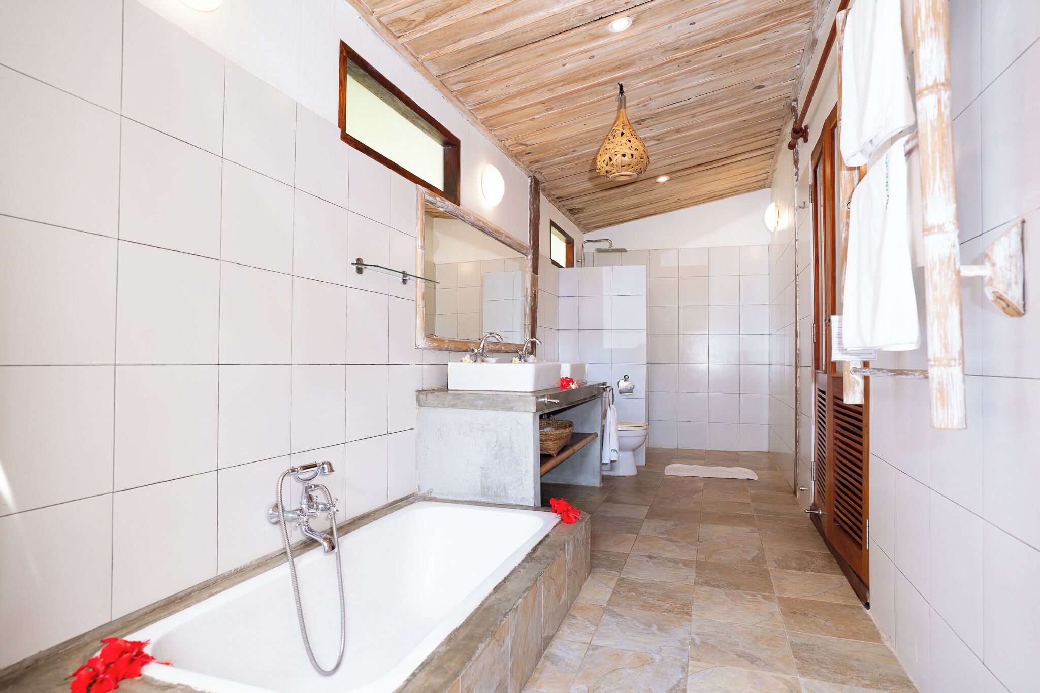 private garden boutique villa | bathroom | shower, free toiletries, hair dryer, bathrobes