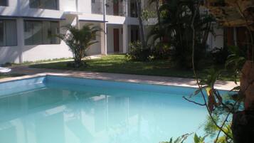 Outdoor pool, sun loungers