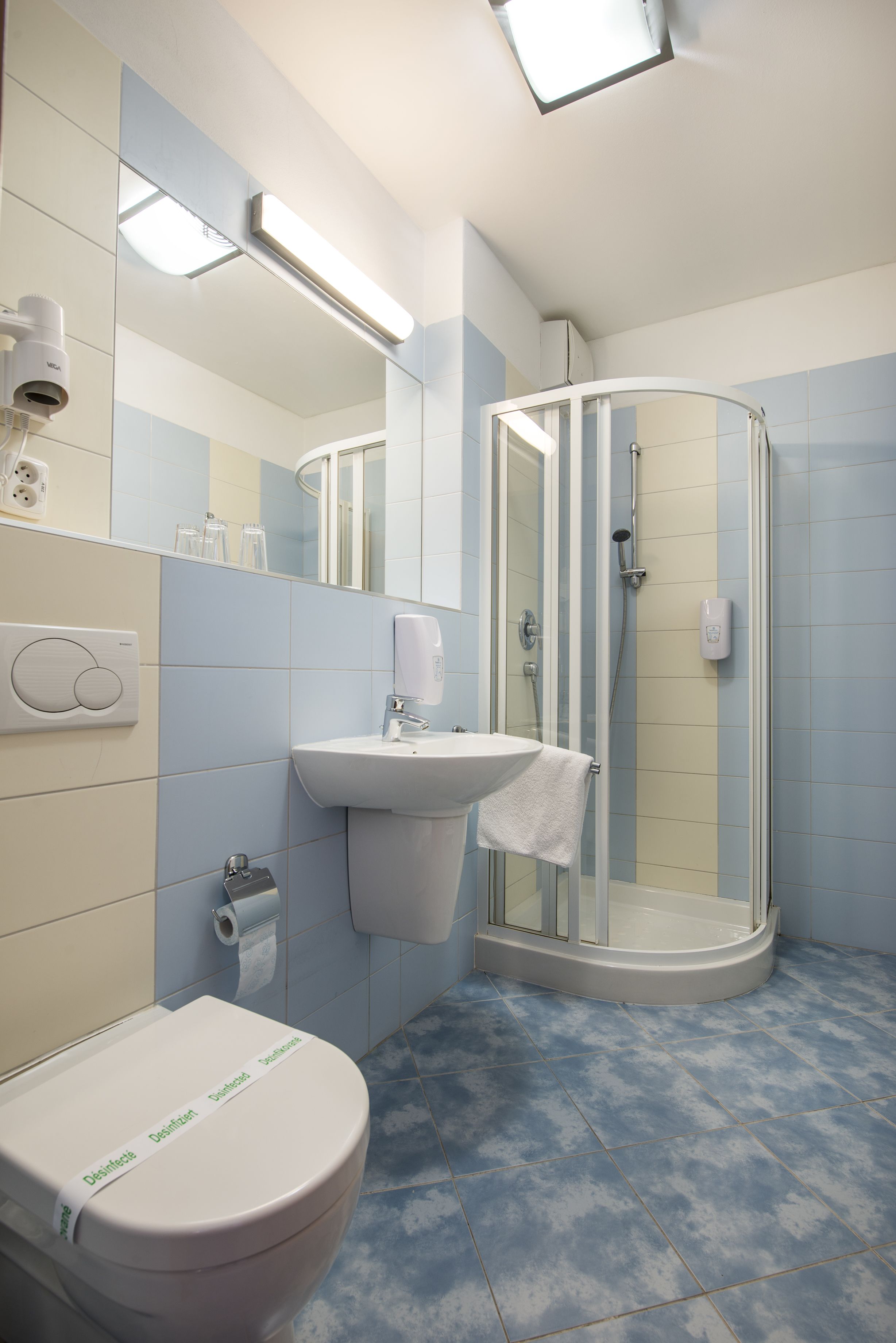 free toiletries, hair dryer, towels