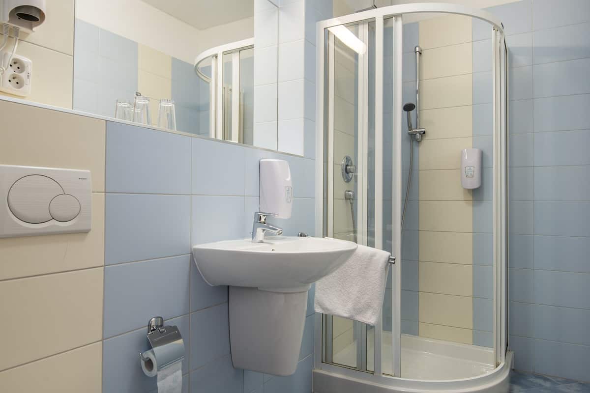 free toiletries, hair dryer, towels