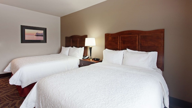 A hotel room with two beds, a nightstand with a lamp, and a framed picture on the wall. - Hampton Inn Seattle/Everett (Everett)