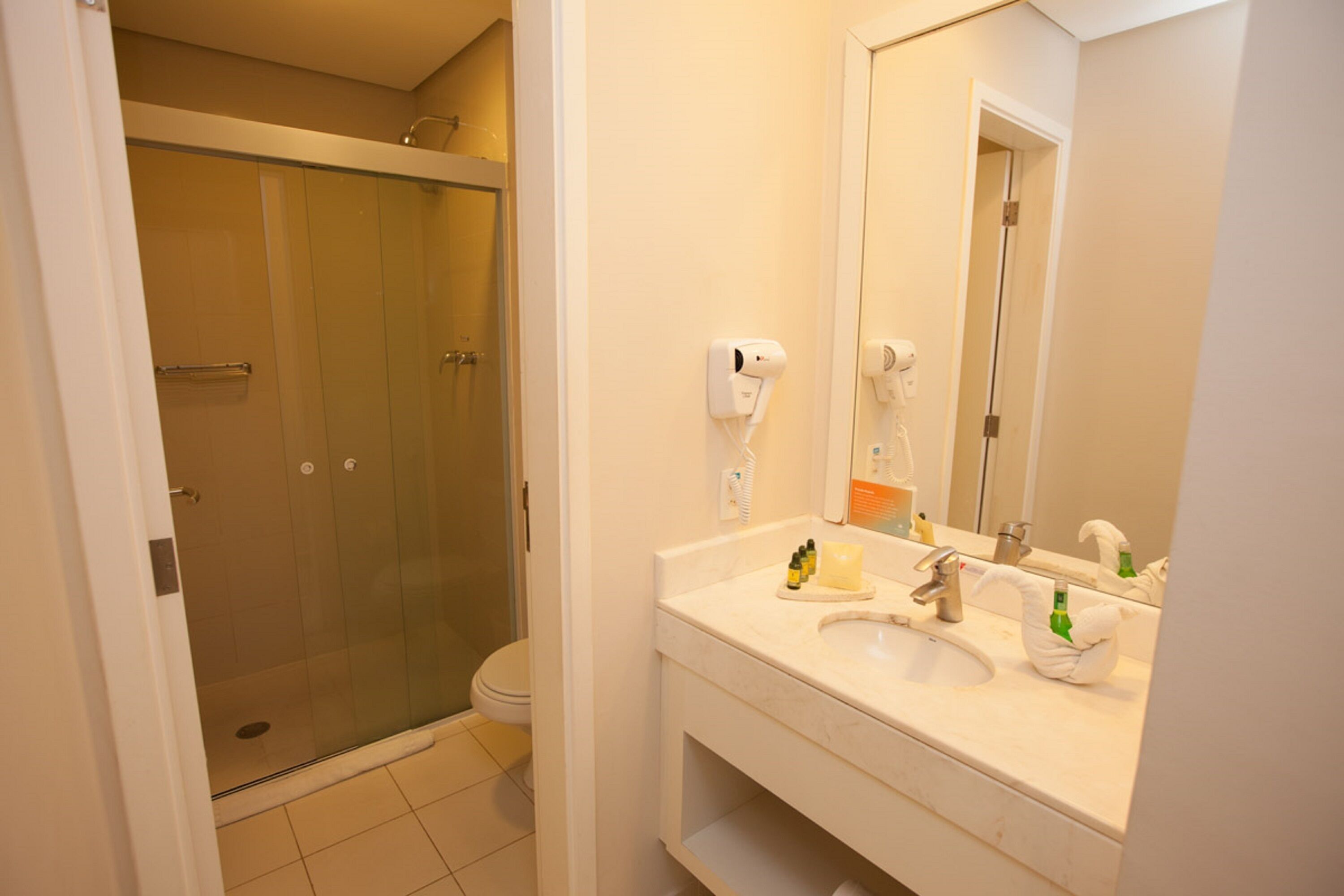 free toiletries, hair dryer, towels