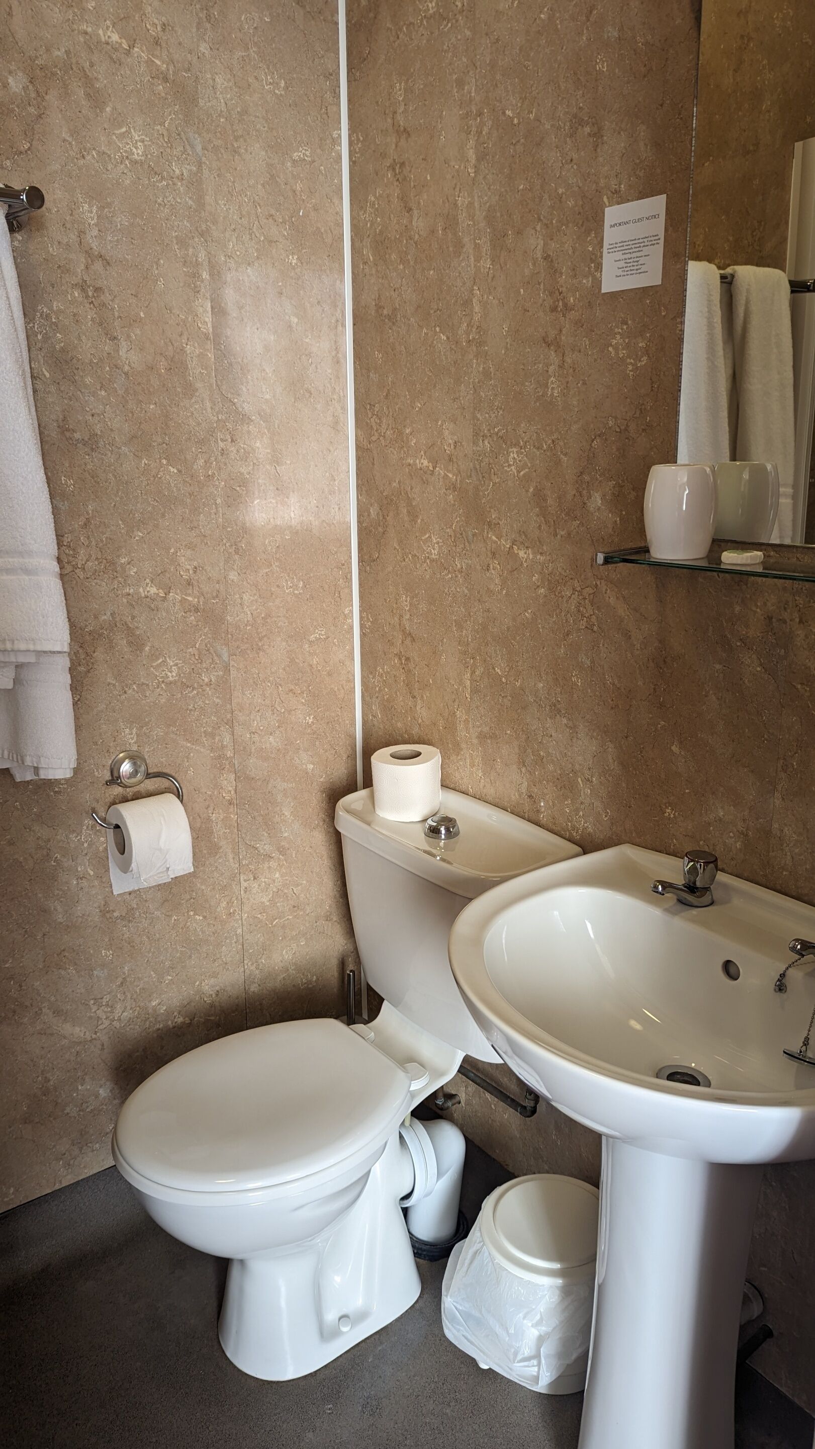 A bathroom with a toilet, sink, and a towel rack.