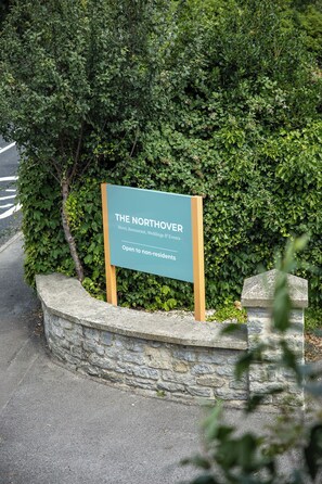 A sign for 'The Northover' indicating it is a hotel, restaurant, and venue for weddings and events, open to non-residents. - Northover Manor Hotel (Yeovil)