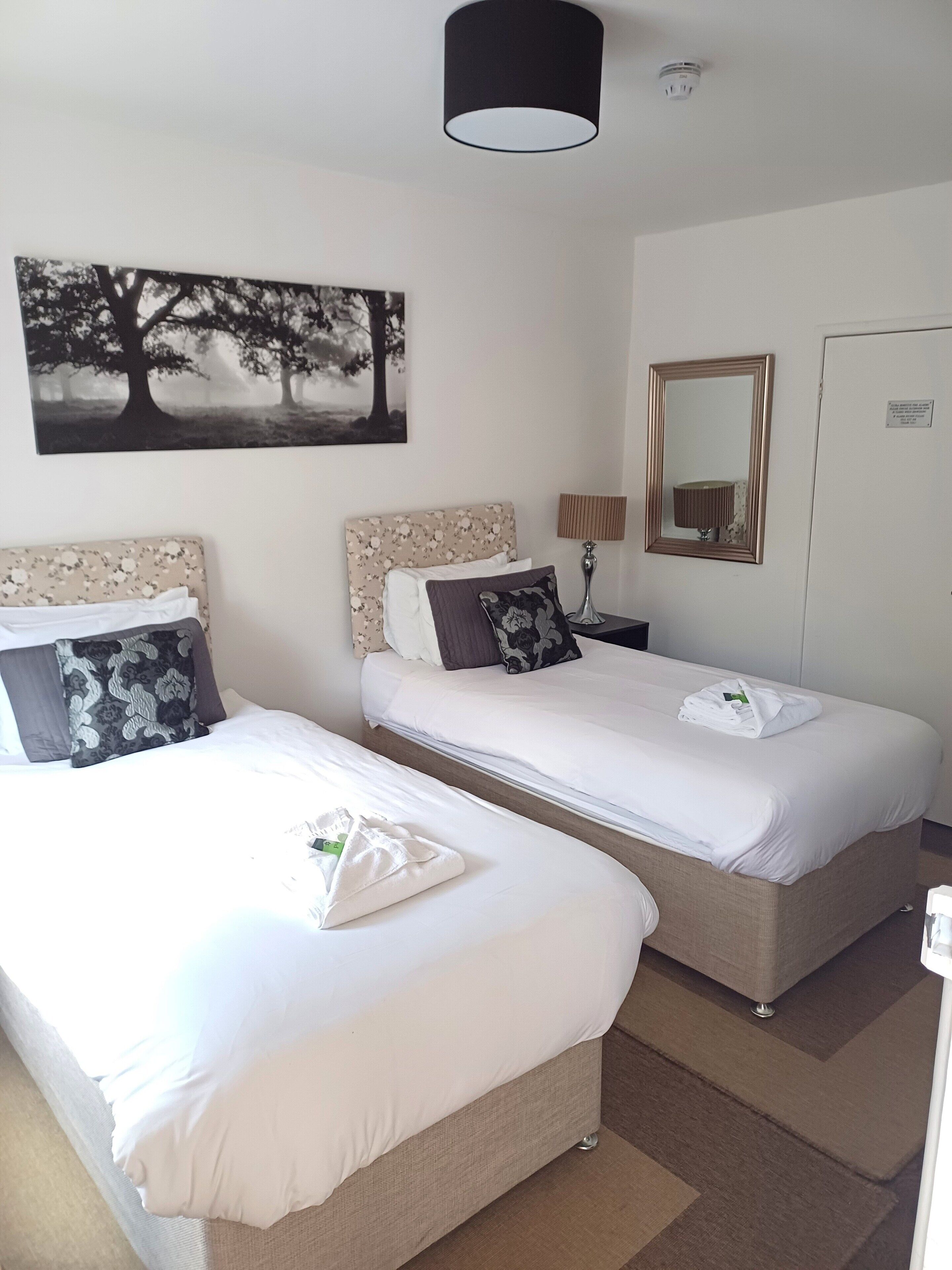 Kahden hengen economy-huone (kaksi sänkyä), kylpyhuone makuuhuoneen yhteydessä | Yksilöllisesti sisustettu, yksilöllisesti kalustettu, työpöytä