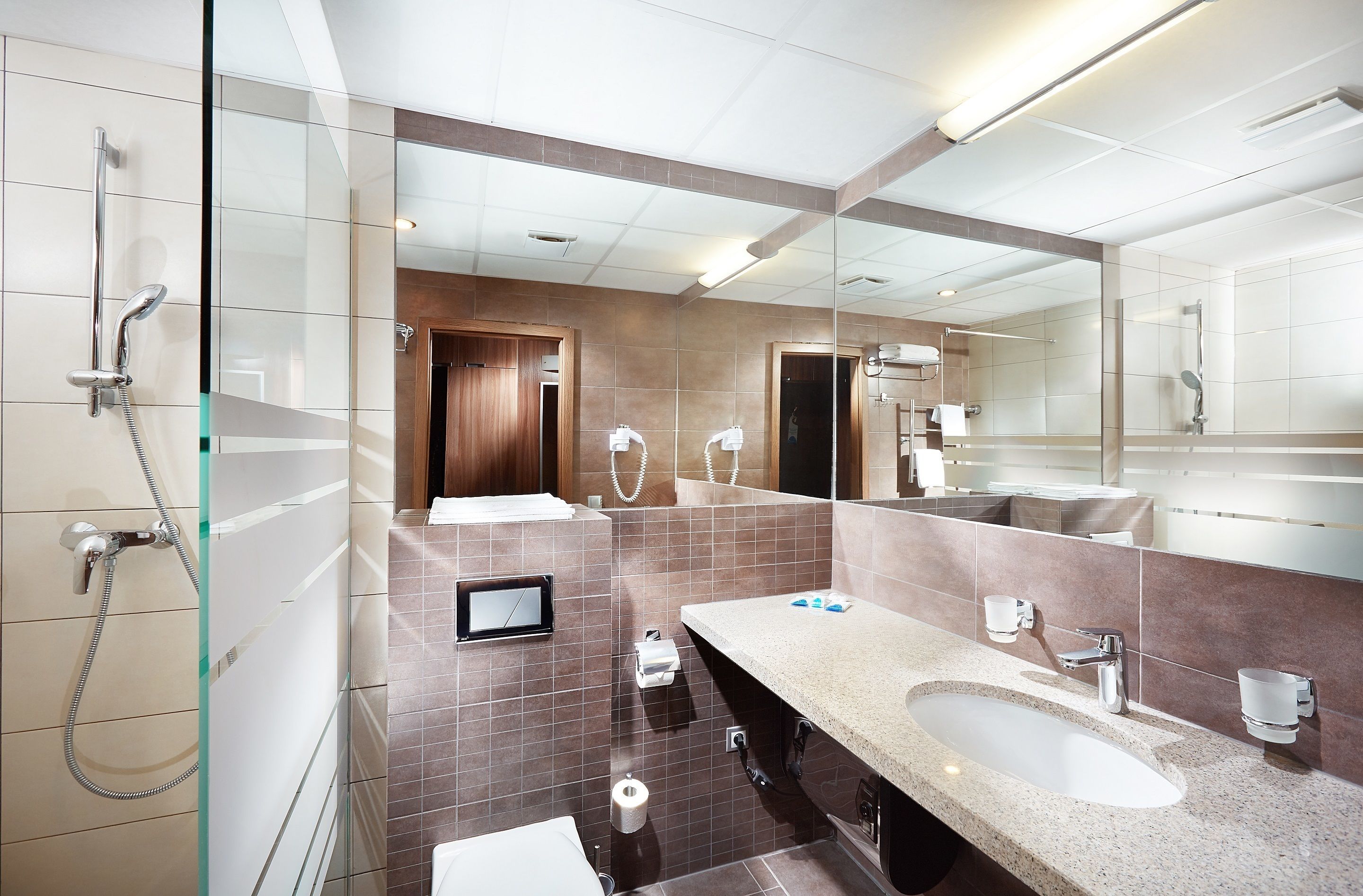 free toiletries, hair dryer, towels