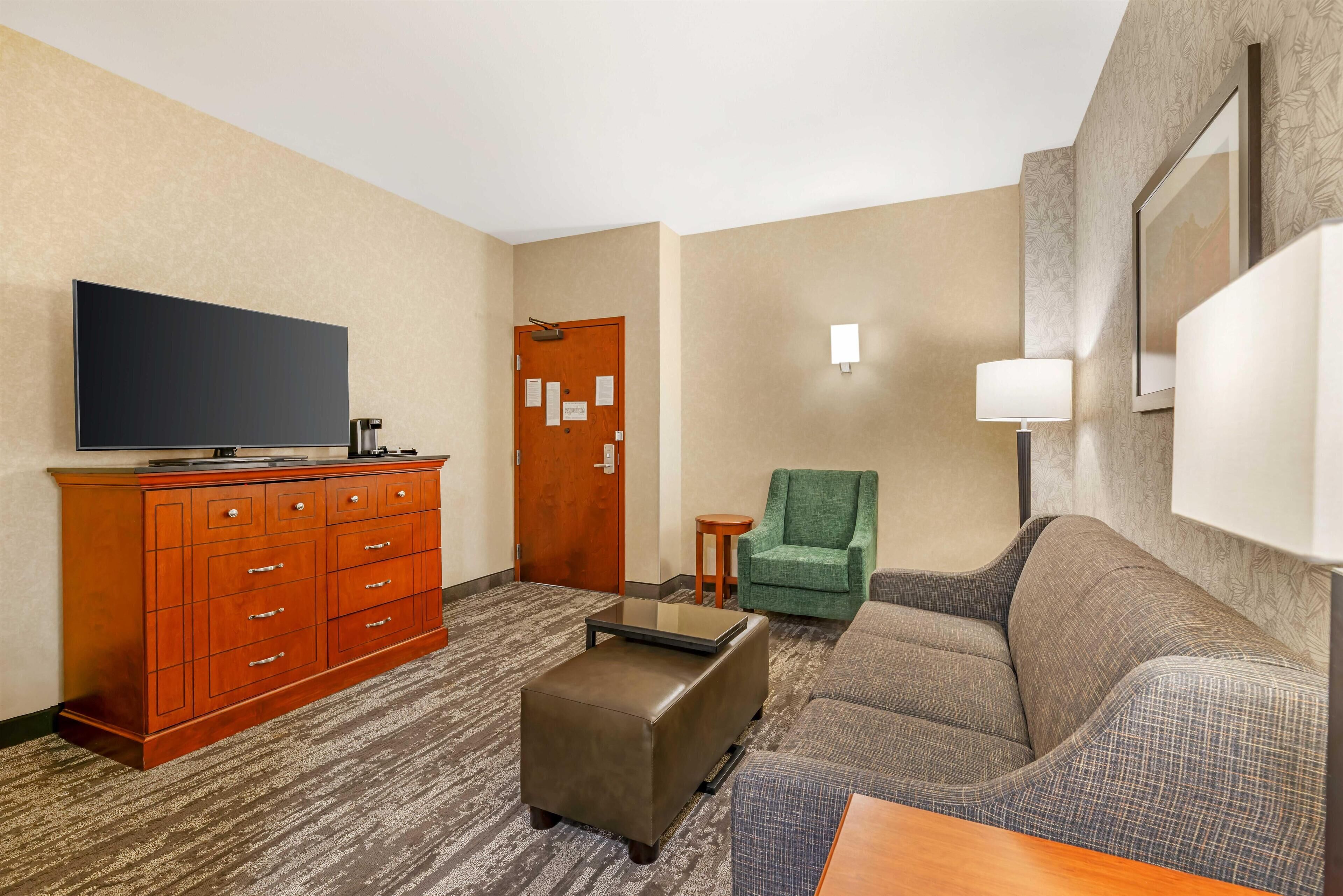 Suite, 2 Queen Beds, Hearing Accessible (Sofa Sleeper, Tub, 2 Rooms) | In-room safe, desk, blackout drapes, iron/ironing board