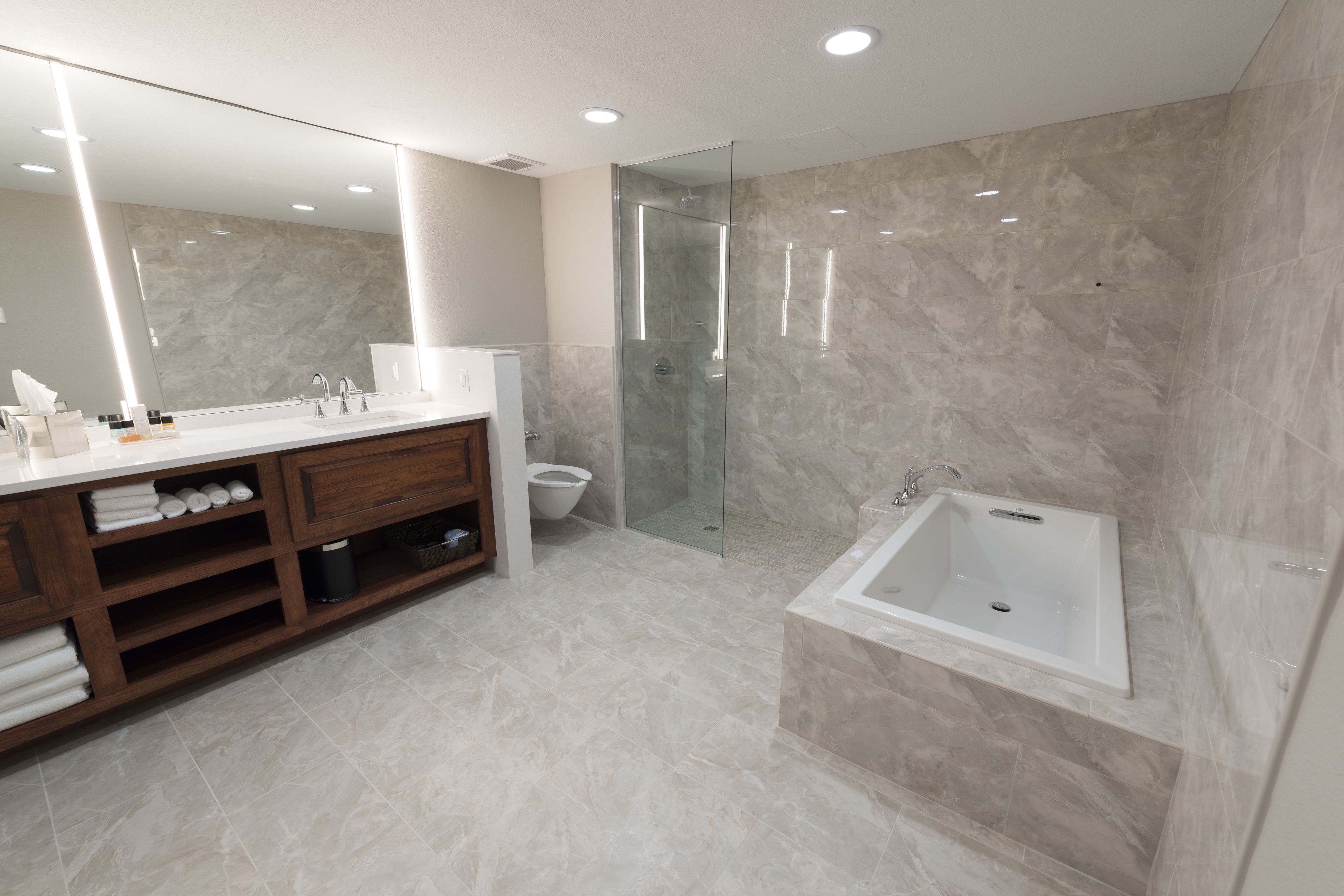 luxury suite, 1 king bed with sofa bed | bathroom | free toiletries, hair dryer, towels