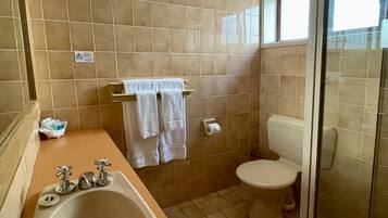 A bathroom with a bathtub, toilet, and shower.
