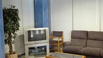Flat-screen TV, books