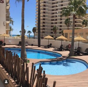 Outdoor pool, pool loungers
