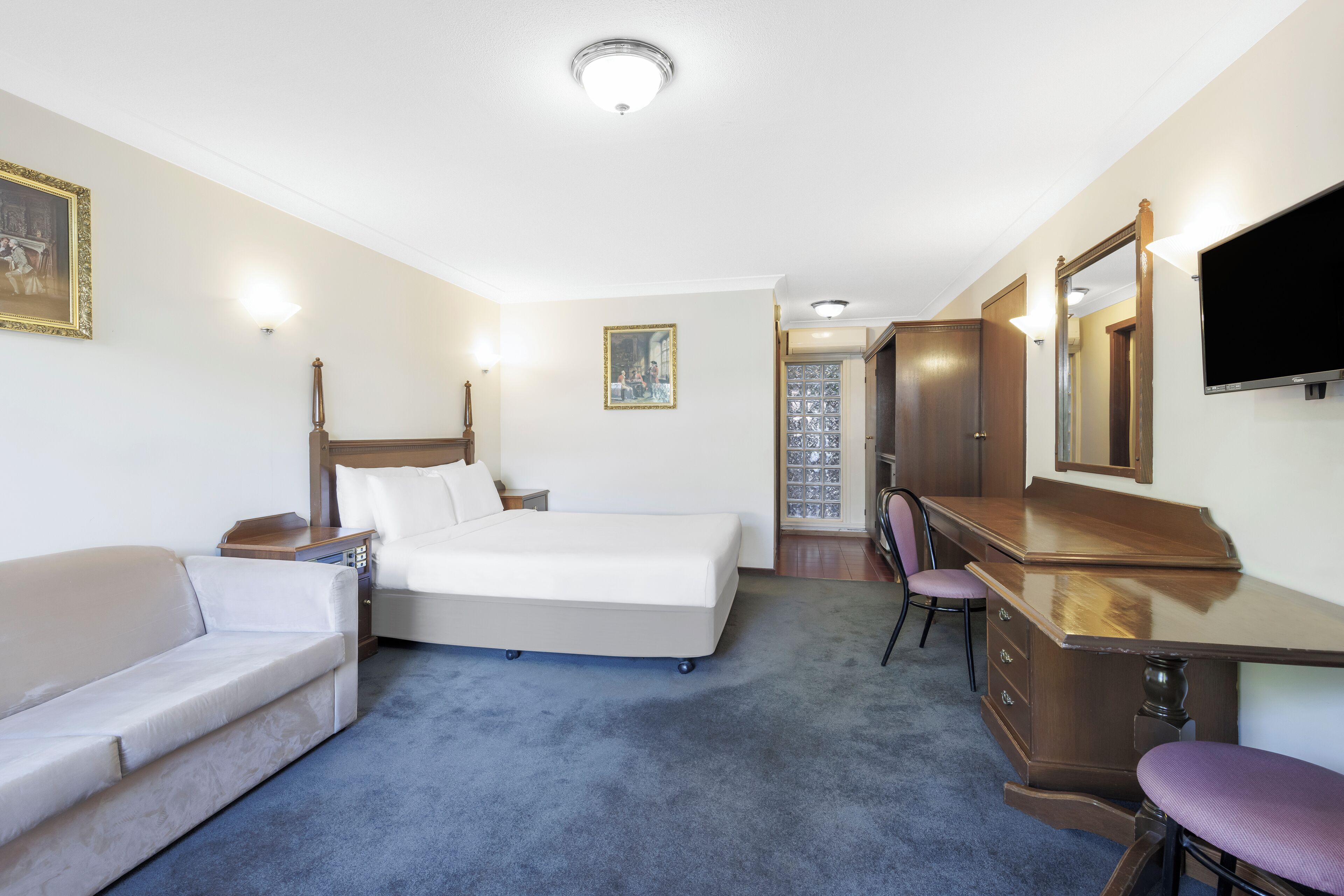 Desk, laptop workspace, blackout curtains, soundproofing