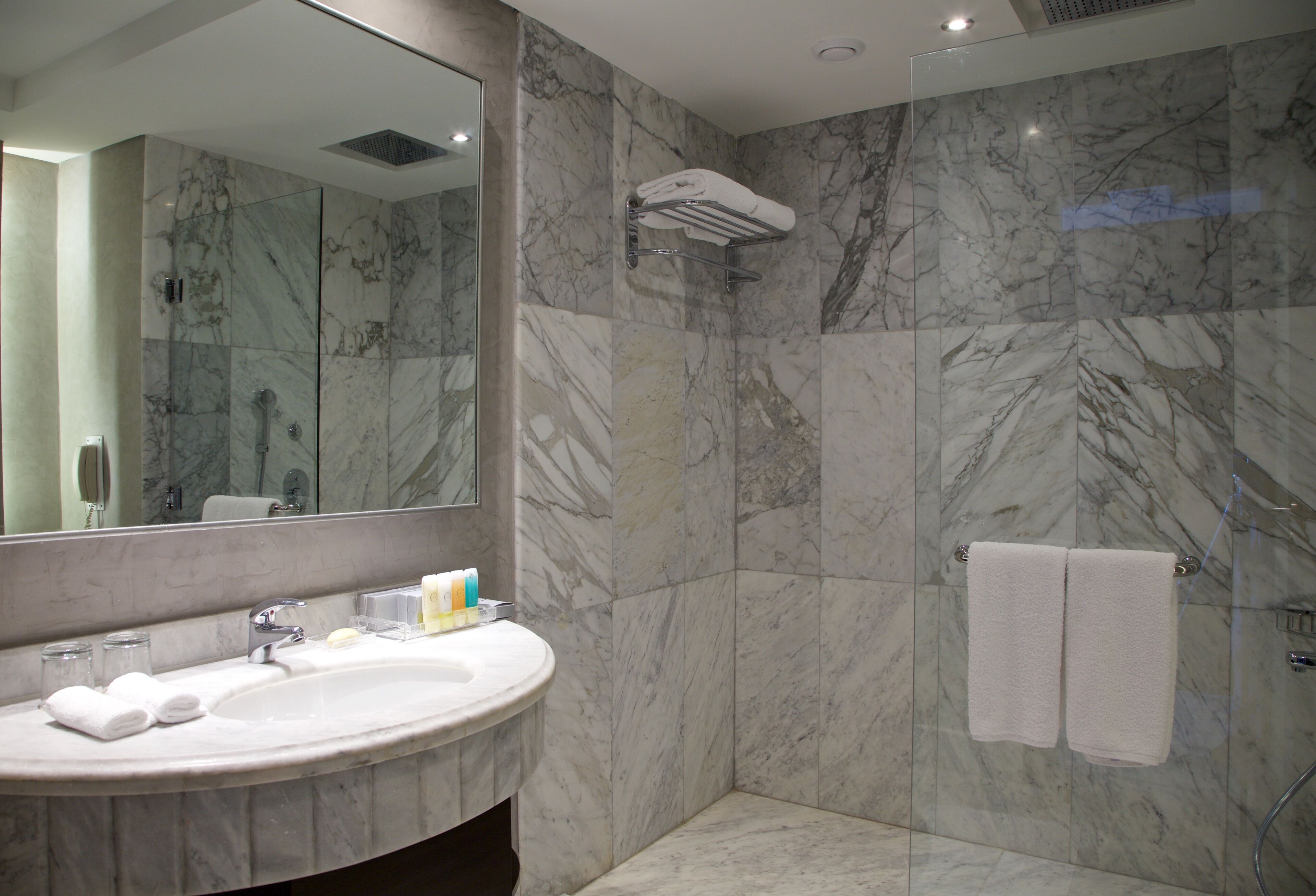 shower, hair dryer, dressing gowns, slippers