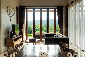 Panoramic Villa, 3 Bedrooms, Private Pool, Mountain View | Living area | 32-inch LCD TV with satellite channels, TV, DVD player - Puripai Villa Wellness & Retreat (Pai)