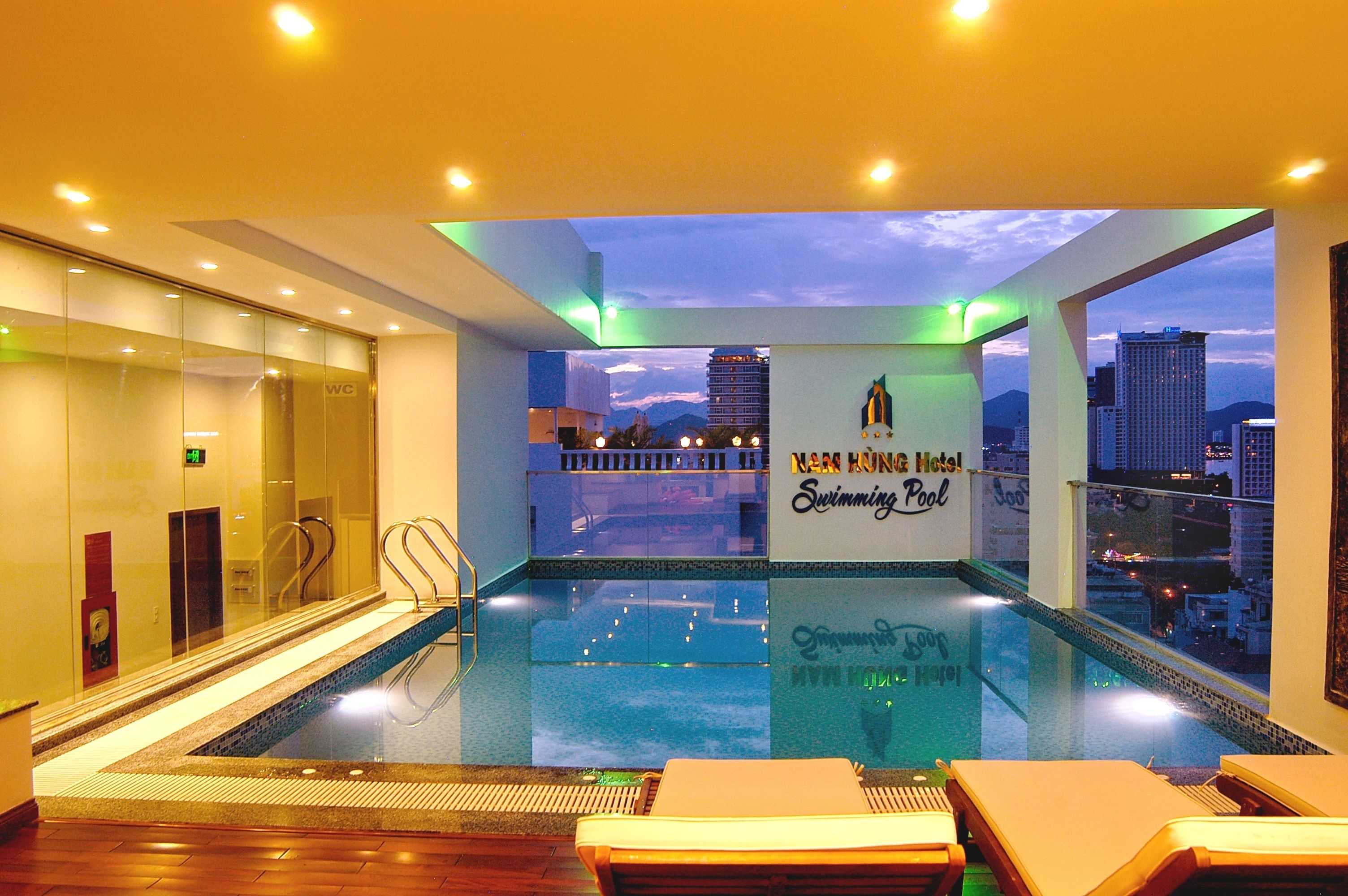 Indoor pool, outdoor pool, pool loungers