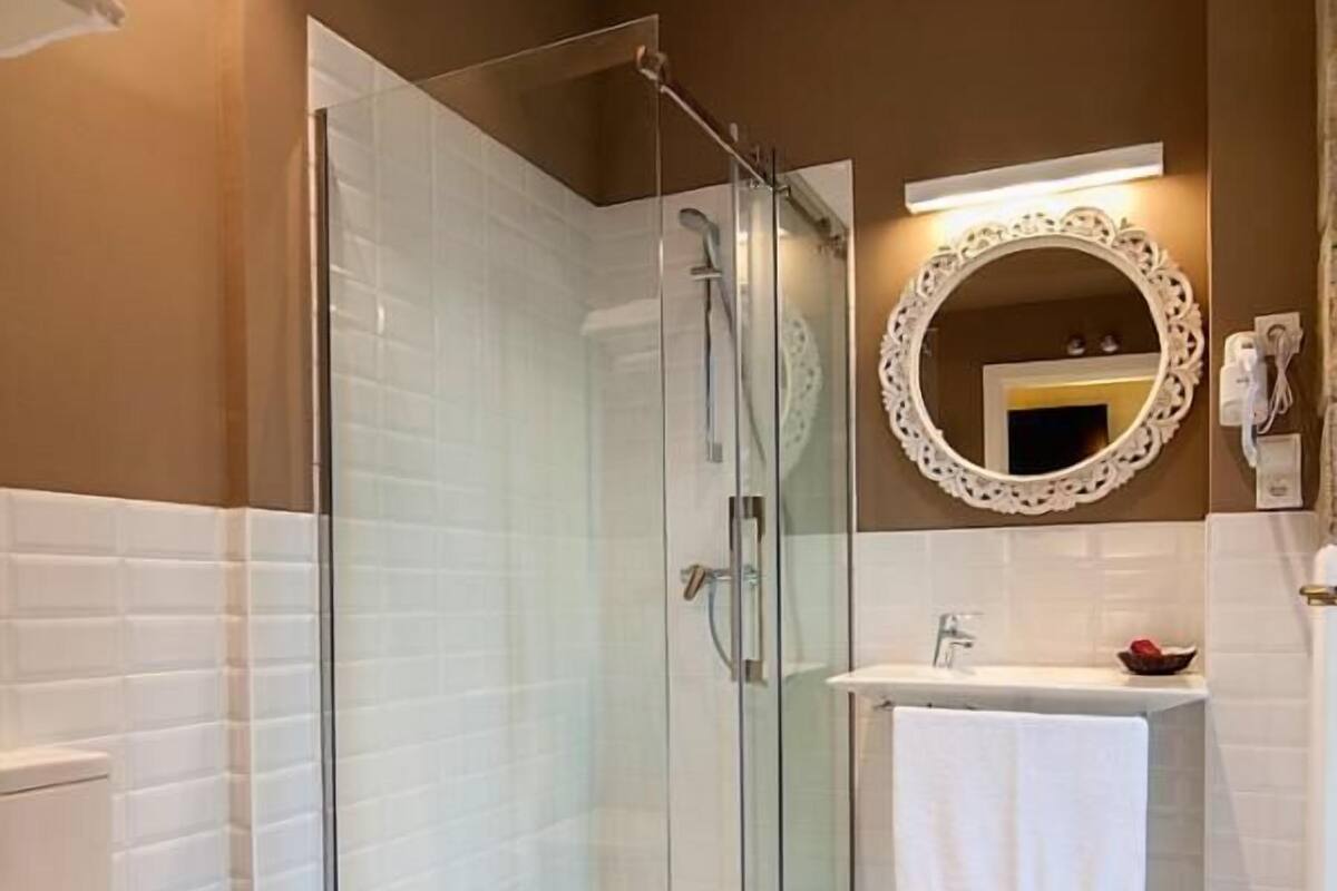 shower, free toiletries, hair dryer, towels