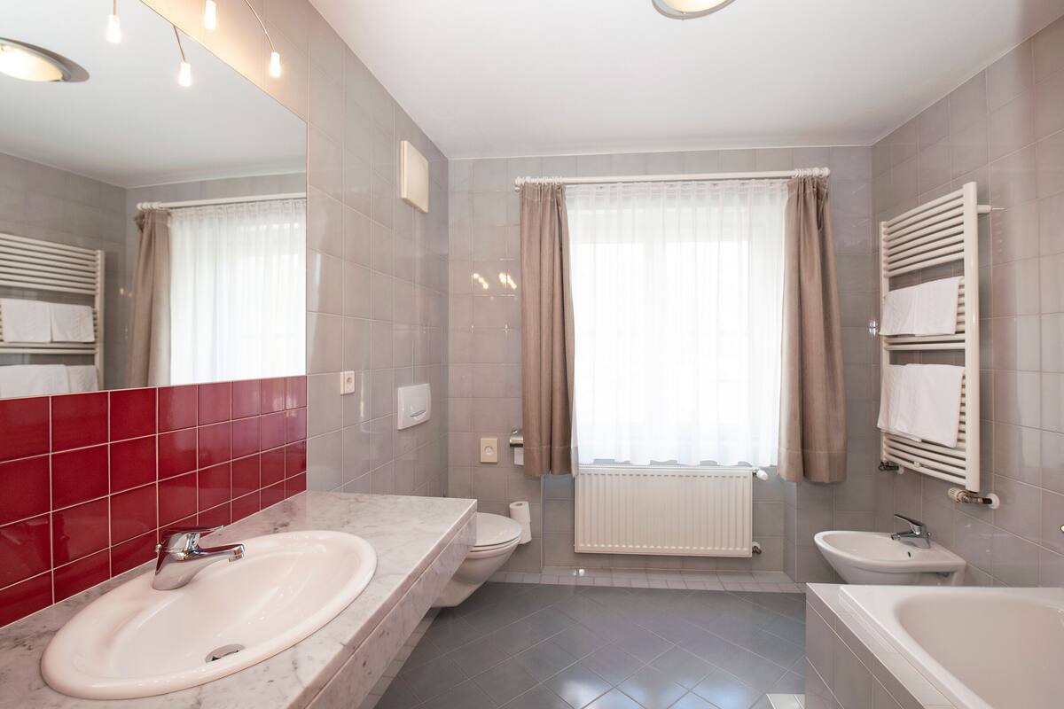 comfort double room | bathroom | hair dryer, bidet, towels