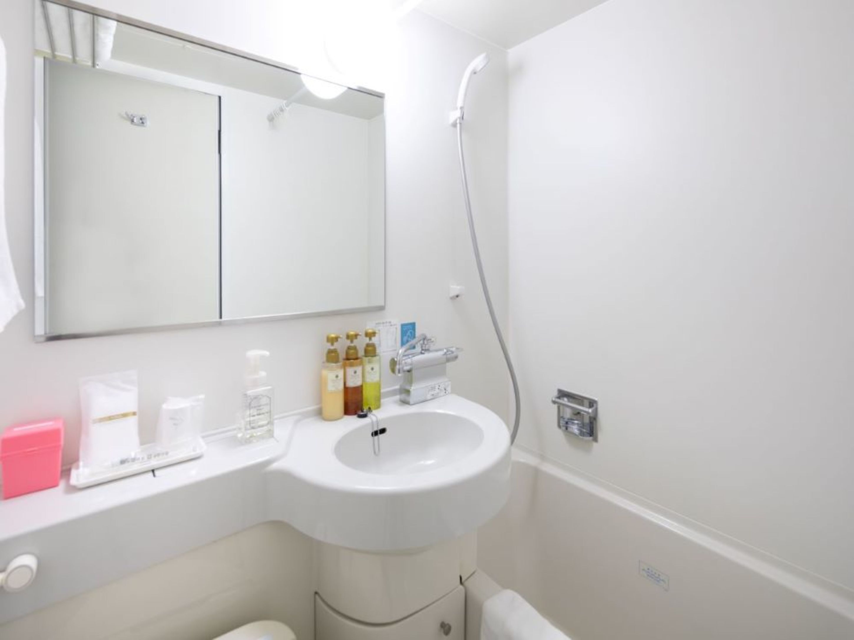 combined shower/bathtub, hair dryer, slippers, electronic bidet