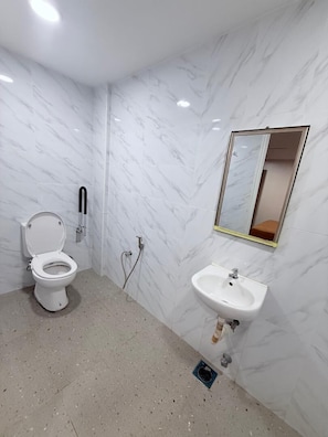 Shower, free toiletries, hair dryer, towels