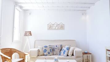 Deluxe-Suite, Terrasse, Meerblick | Wohnbereich