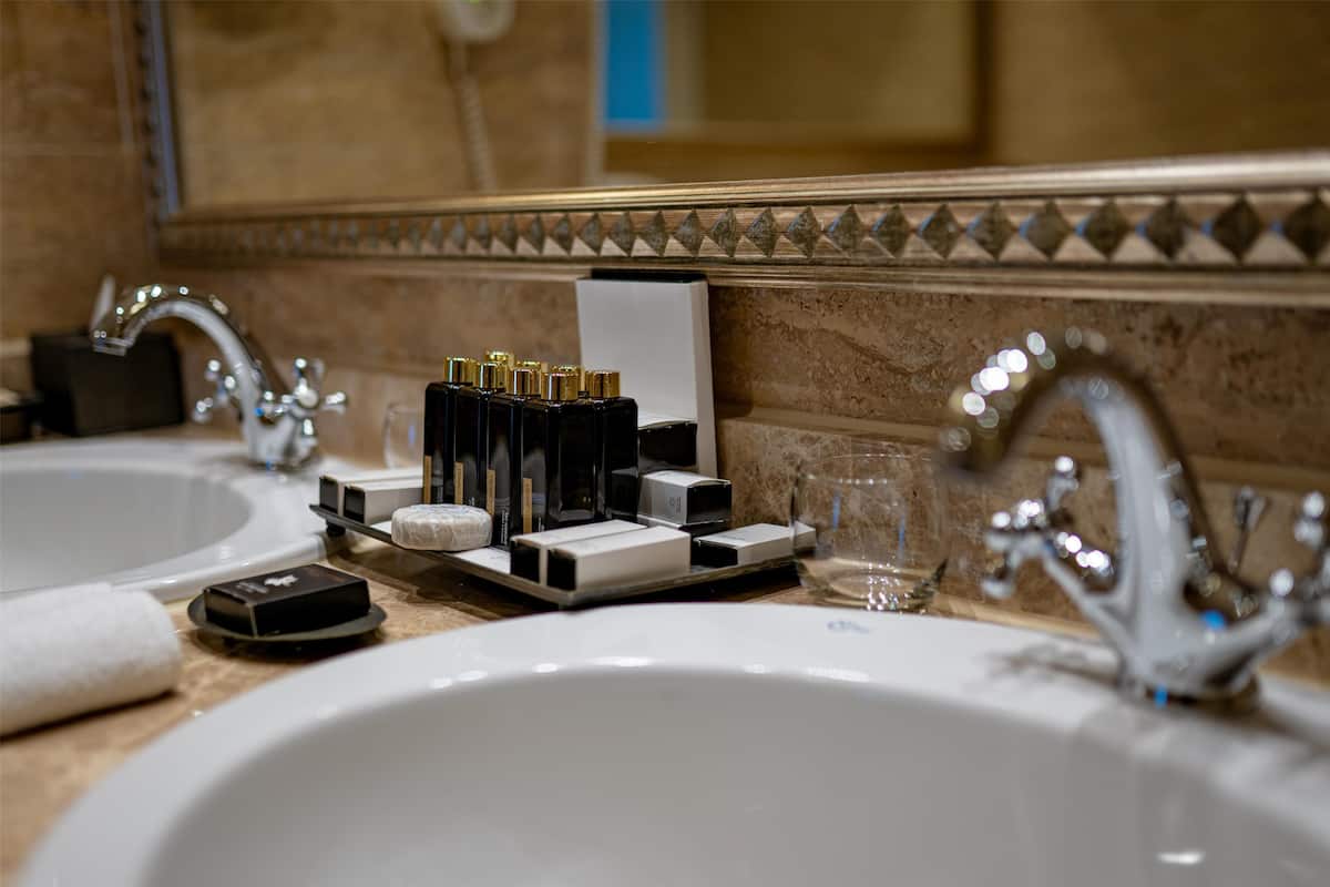 shower, designer toiletries, hair dryer, bathrobes