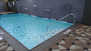 Outdoor pool, pool umbrellas, pool loungers