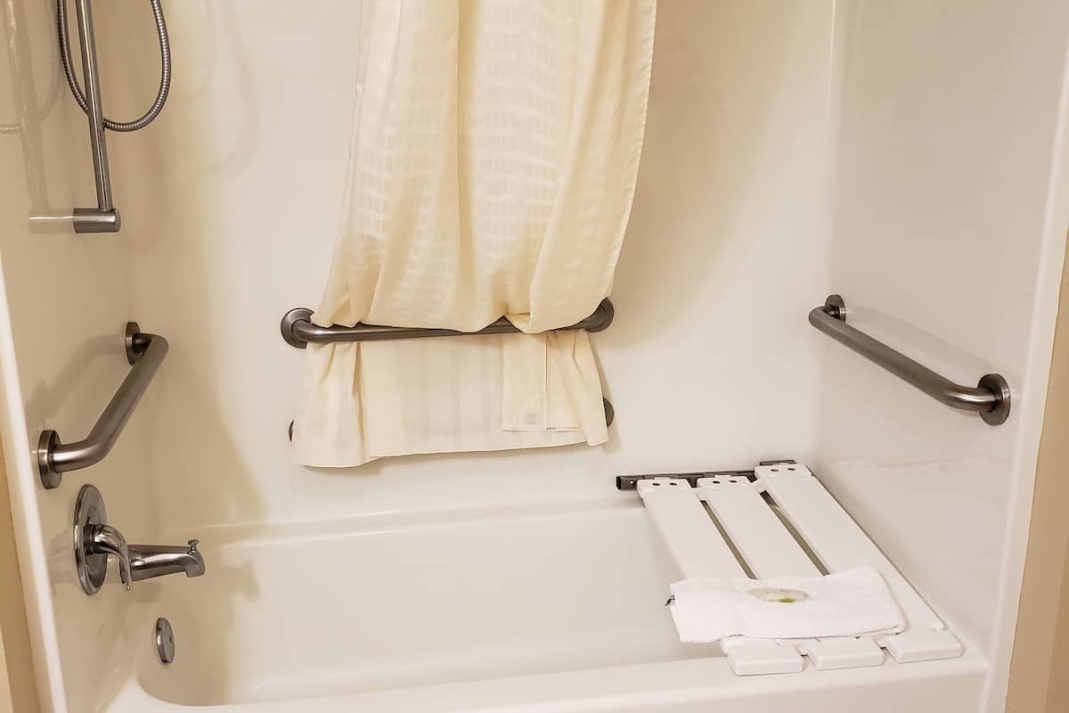 room, 1 king bed, accessible, non smoking | bathroom | combined shower/bathtub, free toiletries, hair dryer, towels