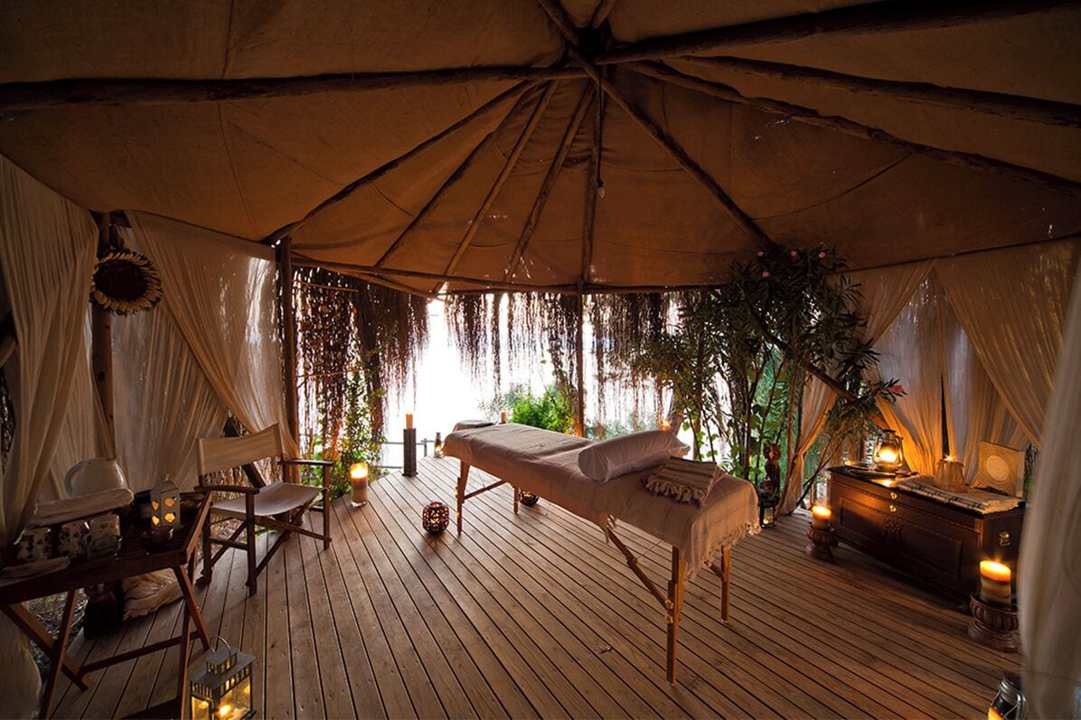 Outdoor treatment areas, hot stone massages, deep-tissue massages