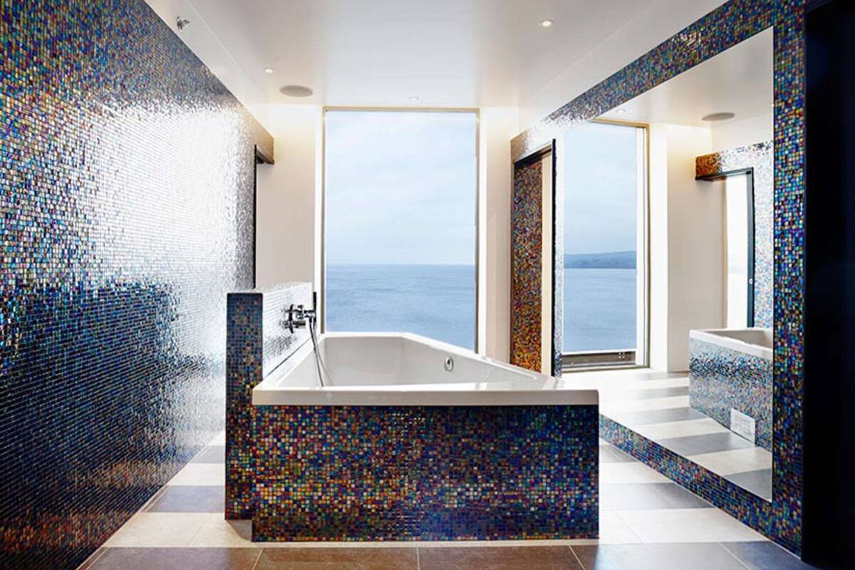 shower, rainfall showerhead, hair dryer, heated floors