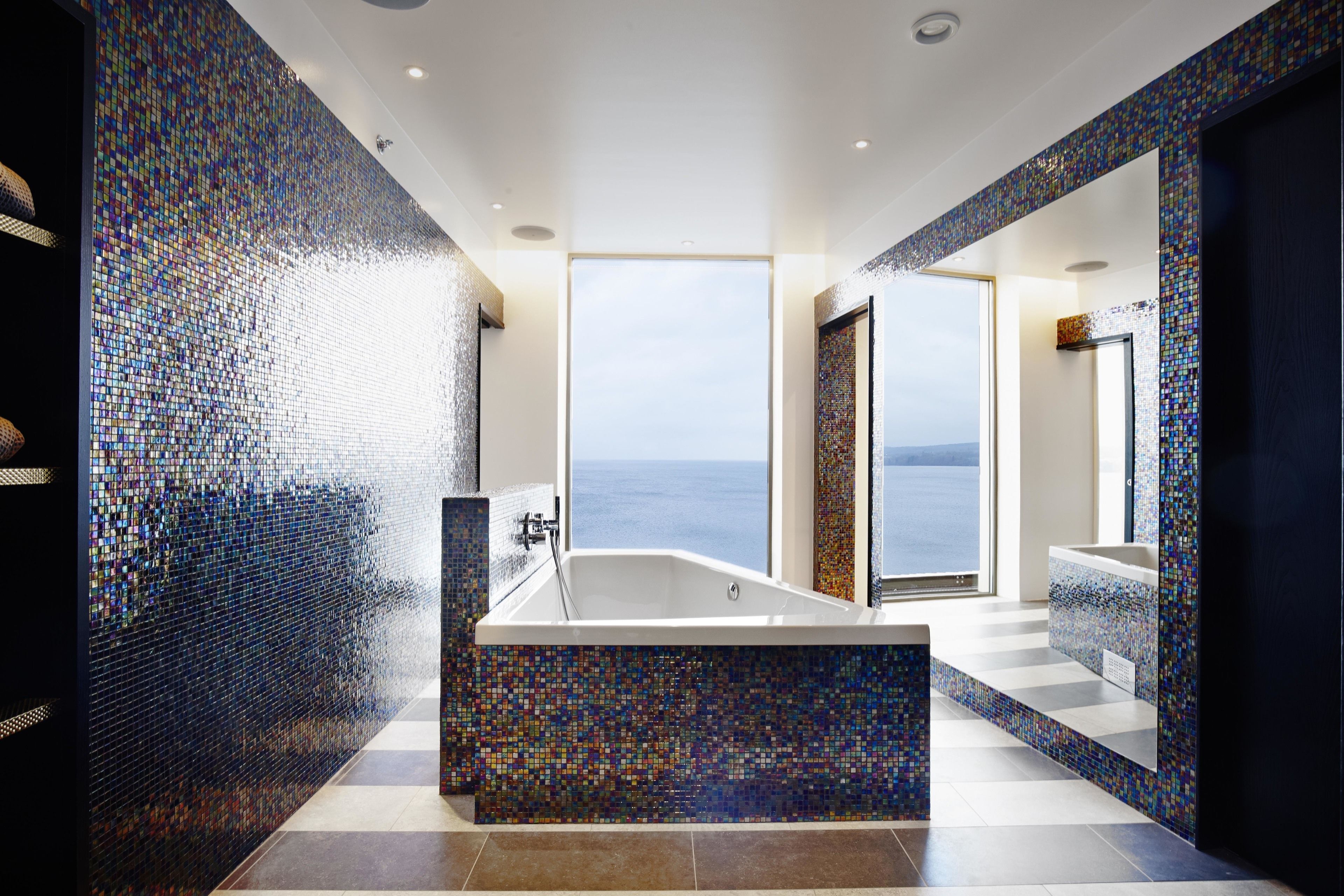 shower, rainfall showerhead, hair dryer, heated floors