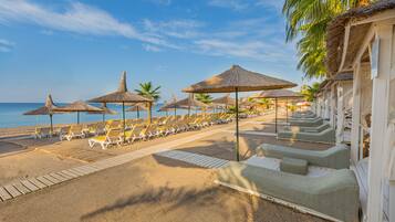 Private beach, sun loungers, beach umbrellas, beach towels