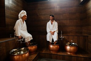 Sauna, hot springs, body treatments, hot stone massages, facials