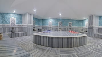 Sauna, boblebad, dampbad, tyrkisk bad/hammam, kropsbehandlinger