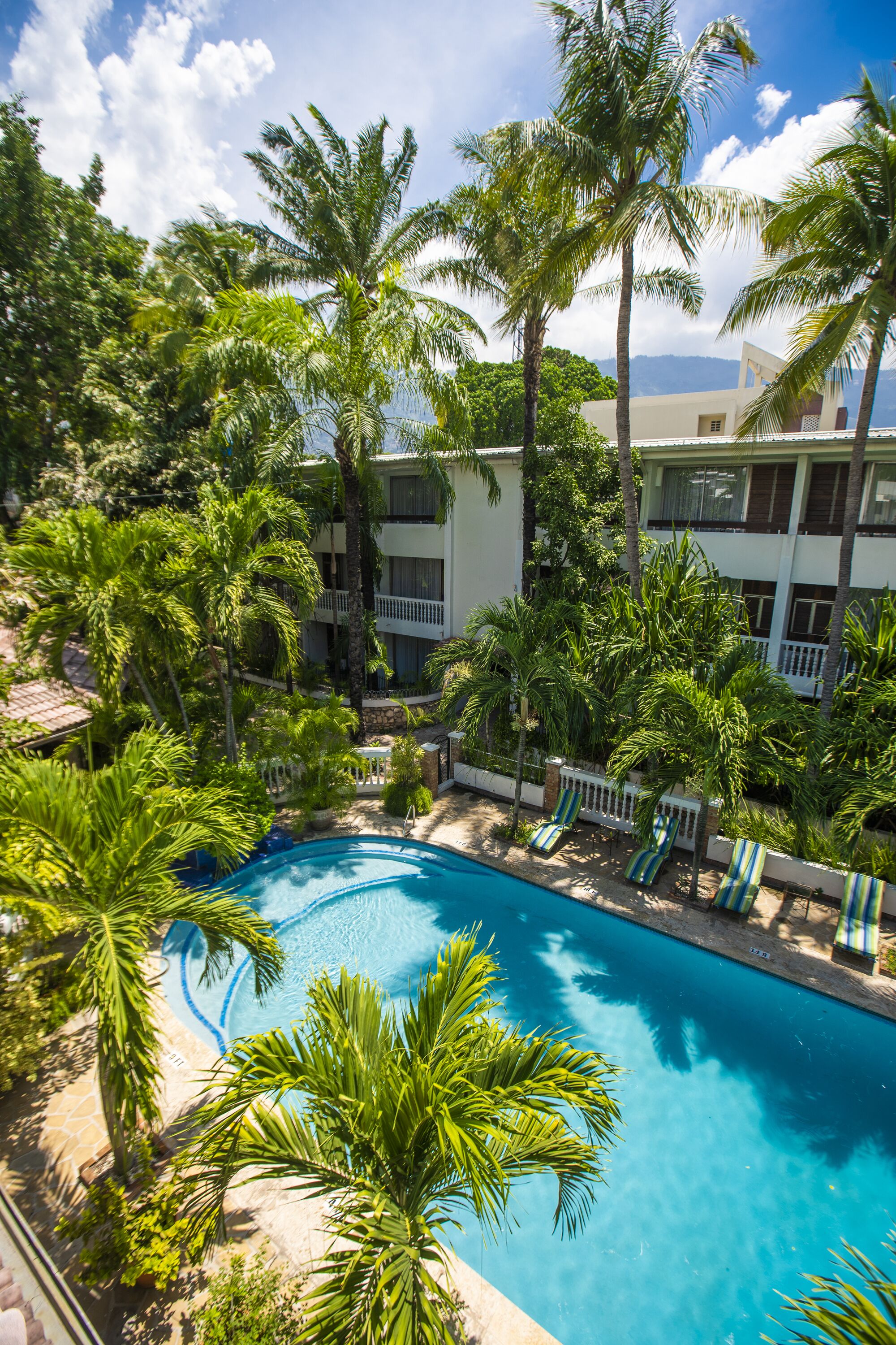 outdoor pool, pool loungers