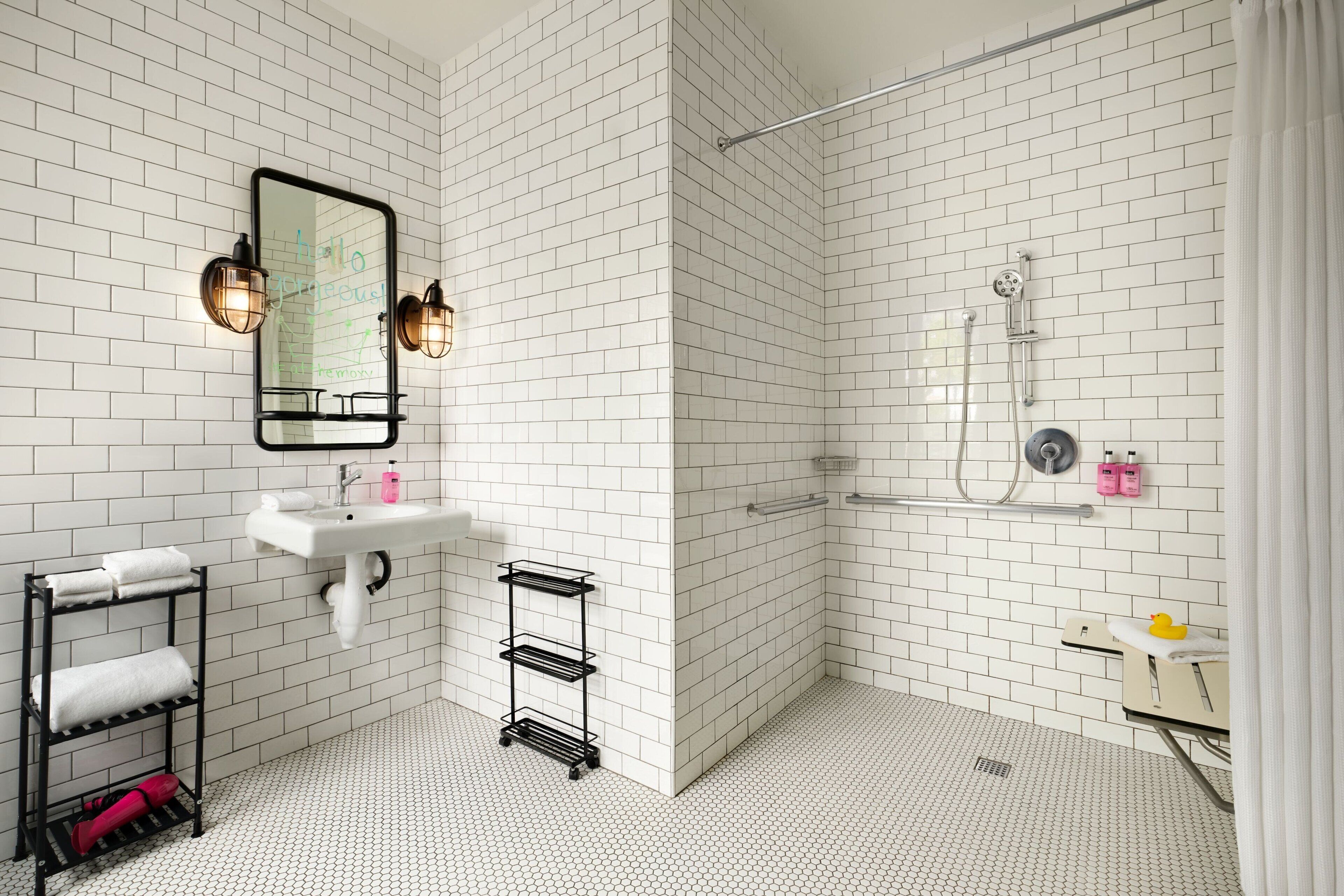 shower, free toiletries, hair dryer, towels