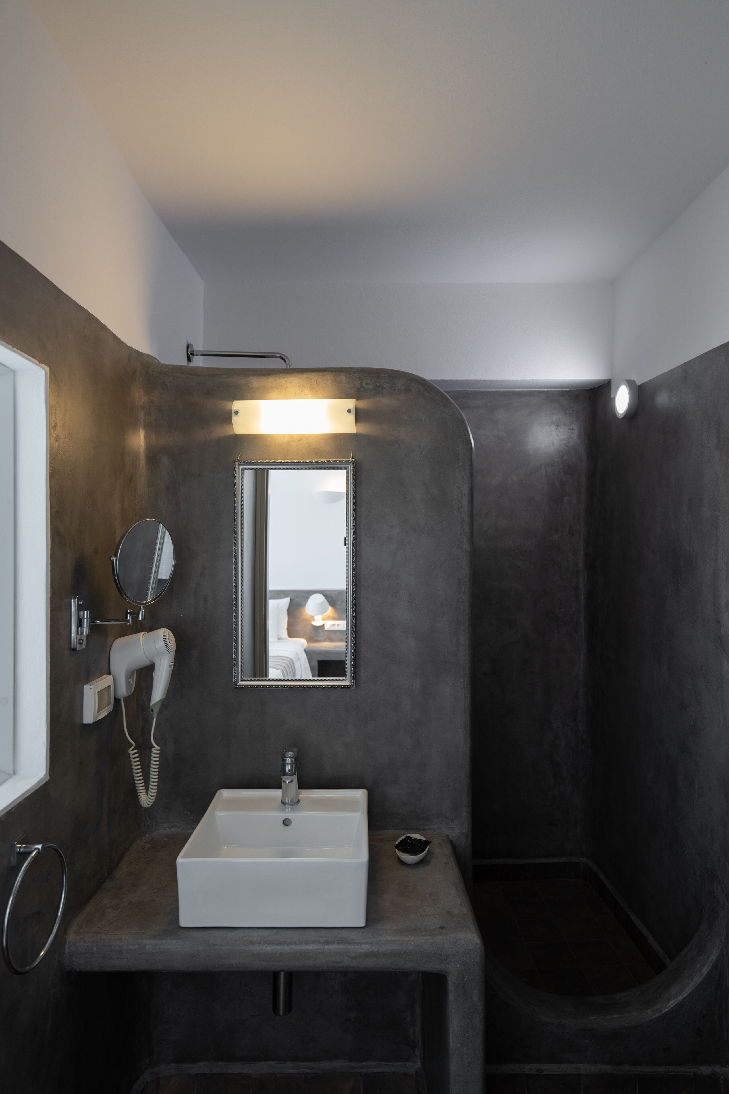 family room with private pool & caldera view | bathroom | shower, free toiletries, hair dryer, slippers