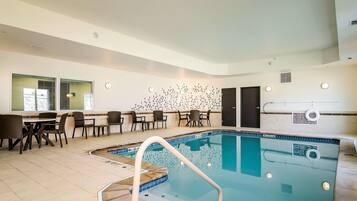 Indoor pool, open 8:00 AM to 10:00 PM, sun loungers