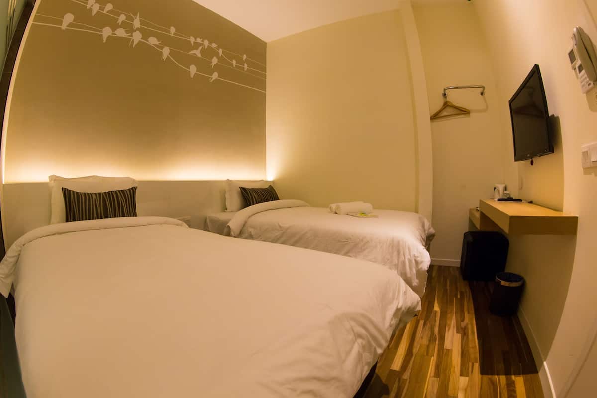 Desk, free WiFi, bed sheets