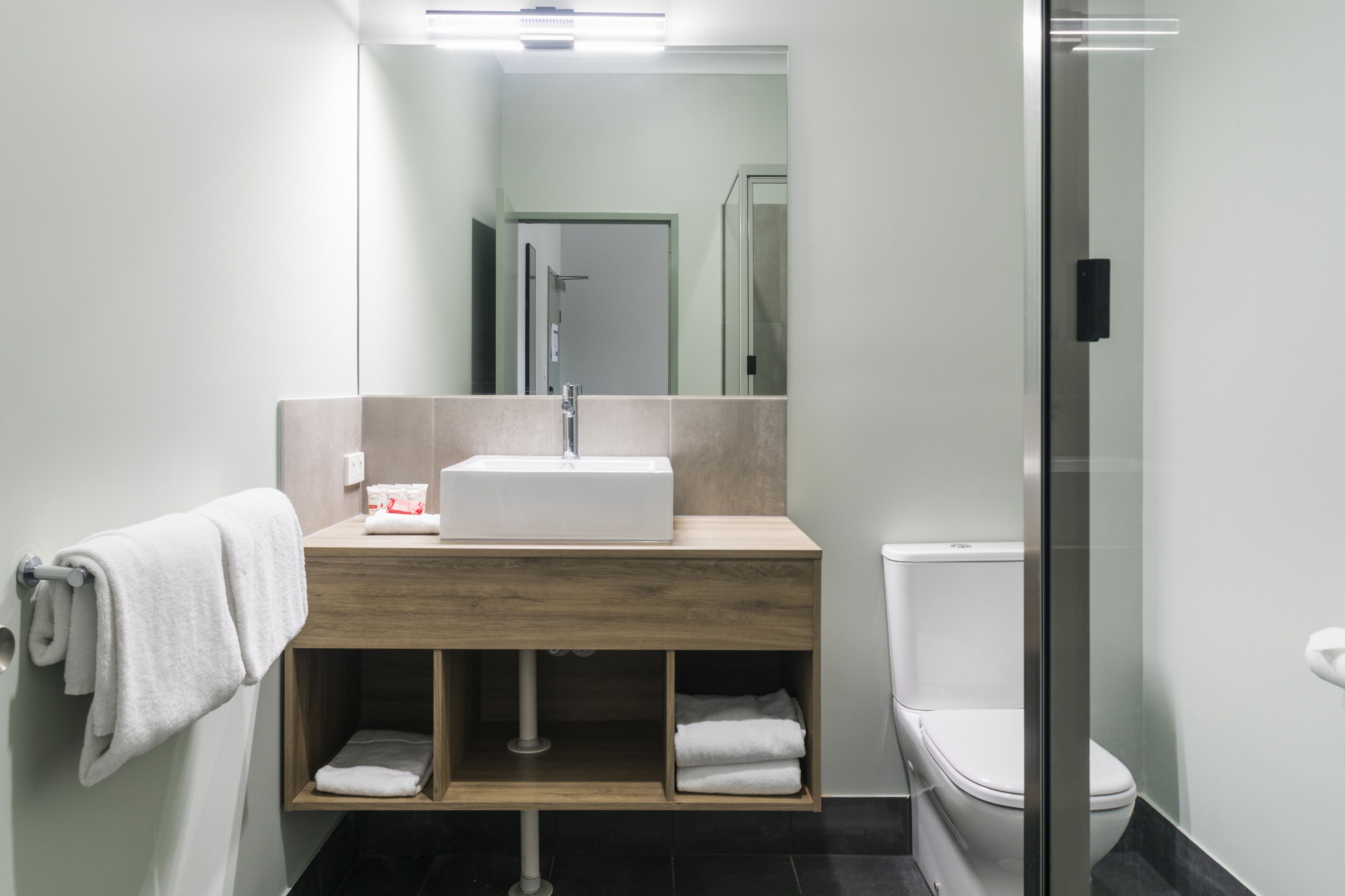 studio family  | bathroom | shower, rainfall showerhead, free toiletries, hair dryer