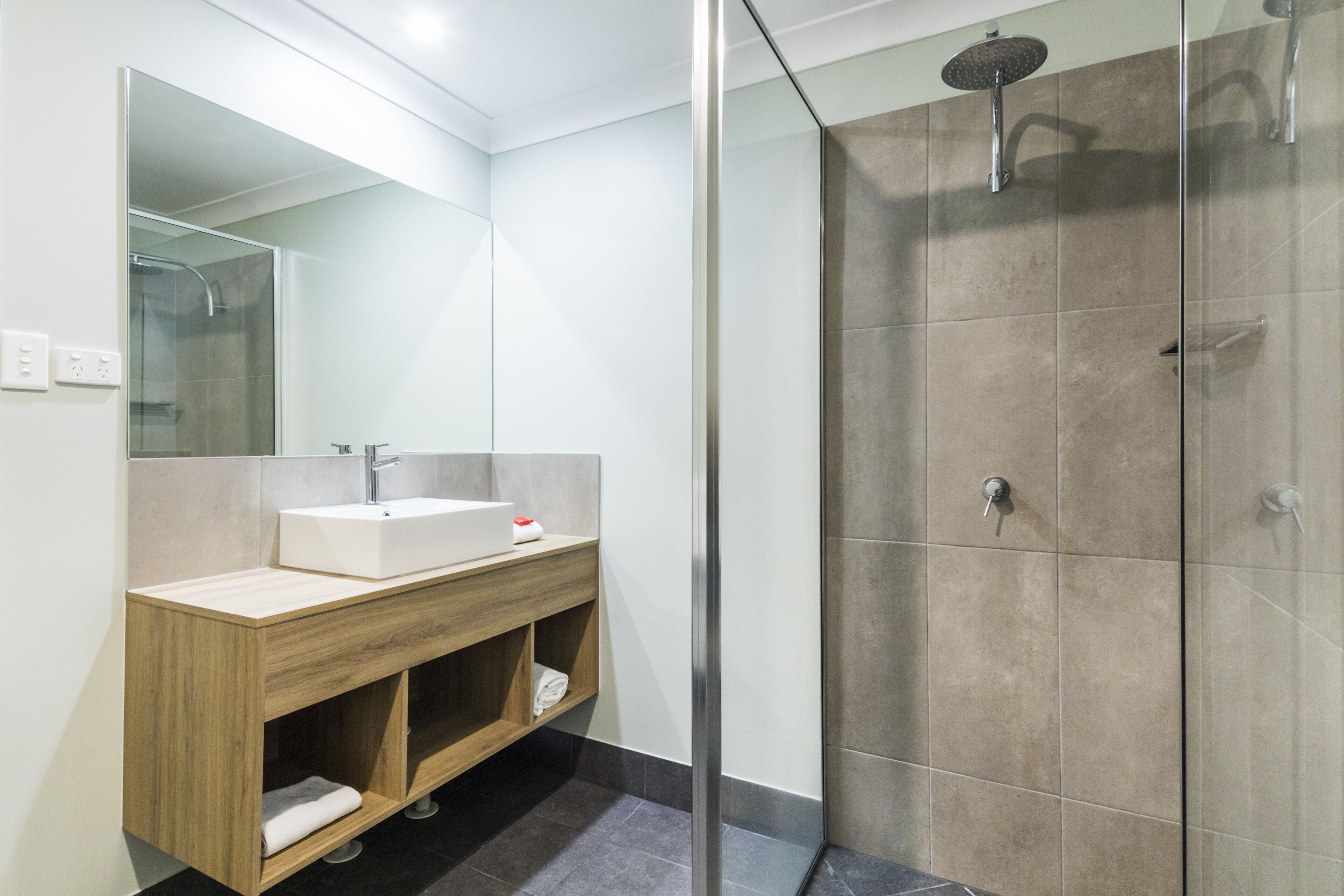 studio queen & single | bathroom | shower, rainfall showerhead, free toiletries, hair dryer