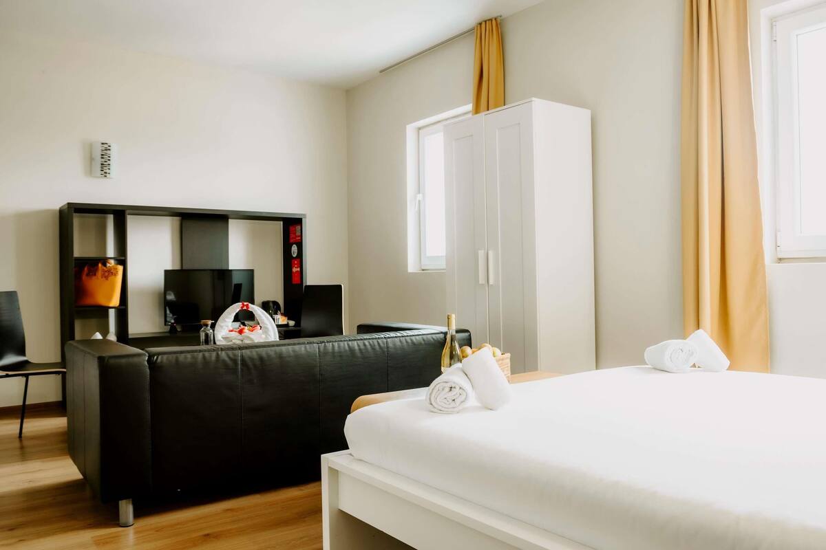 minibar, desk, laptop workspace, soundproofing