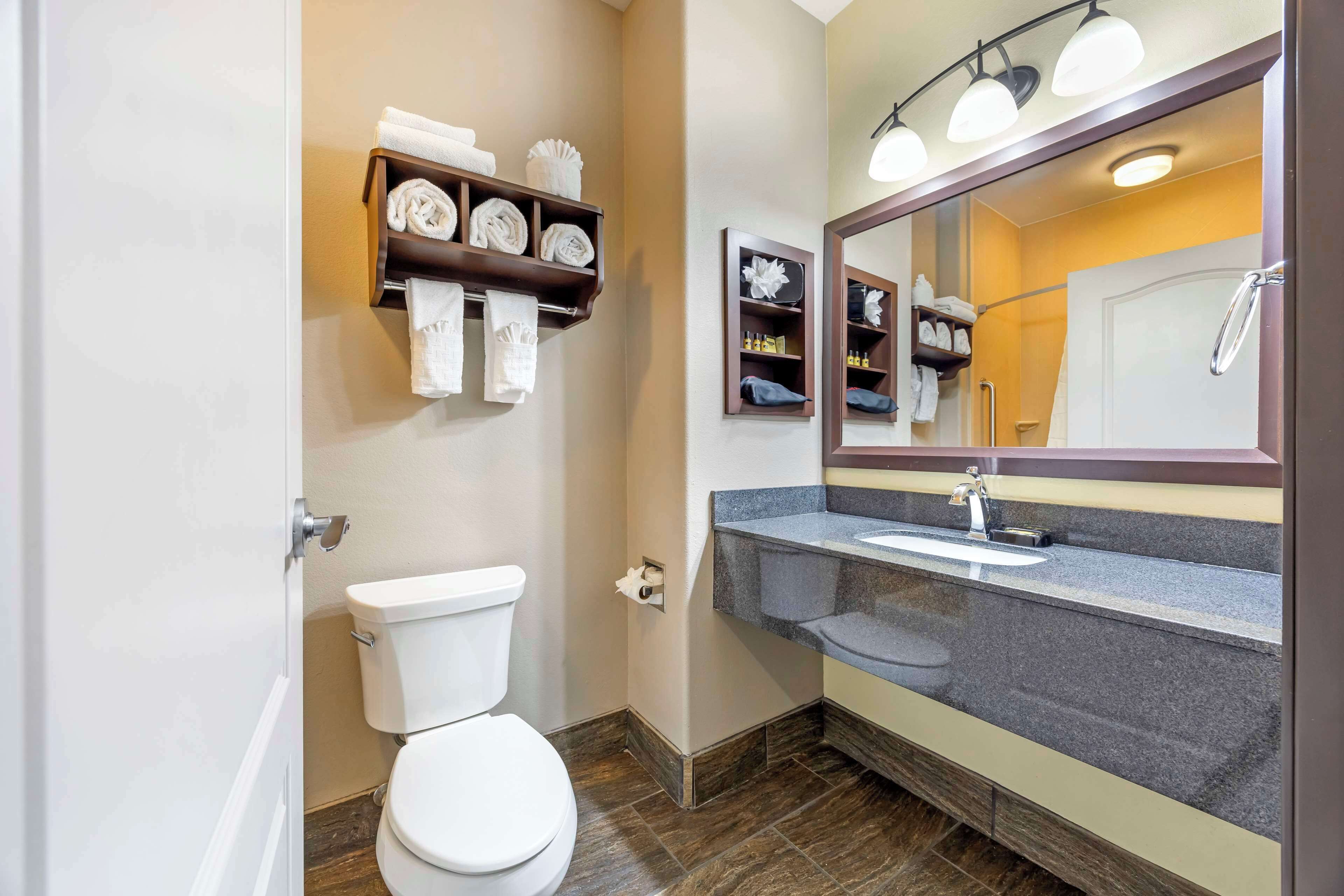 free toiletries, hair dryer, towels