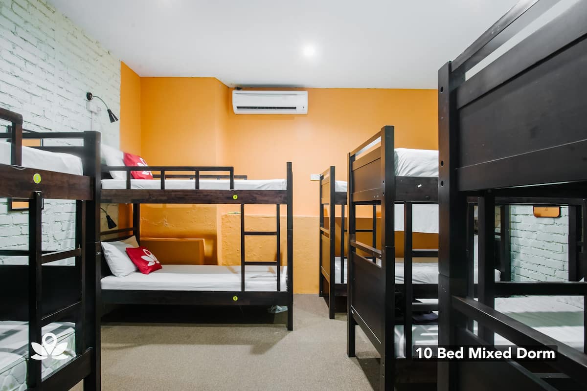 10-bed Mixed Dorm | セーフティボックス (室内)、デスク、ベッドシーツ