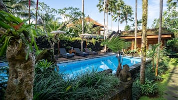 Outdoor pool, pool loungers