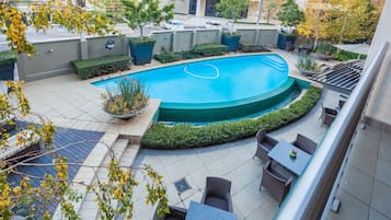 Outdoor pool, sun loungers