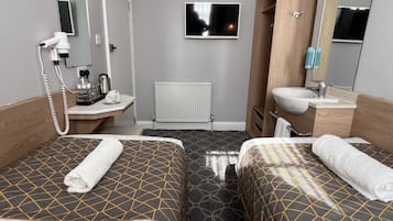 Basic Twin Room, Shared Bathroom | Premium bedding, Select Comfort beds, desk, laptop workspace