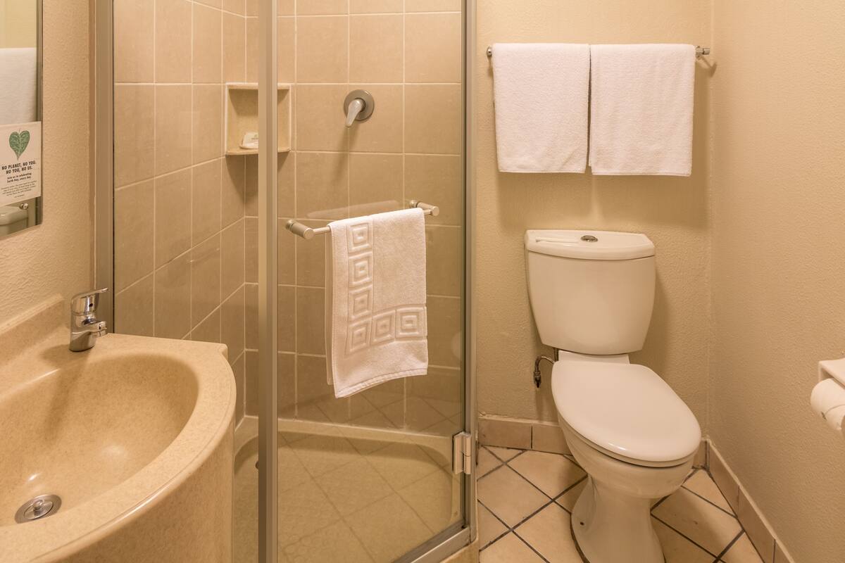 free toiletries, hair dryer, towels