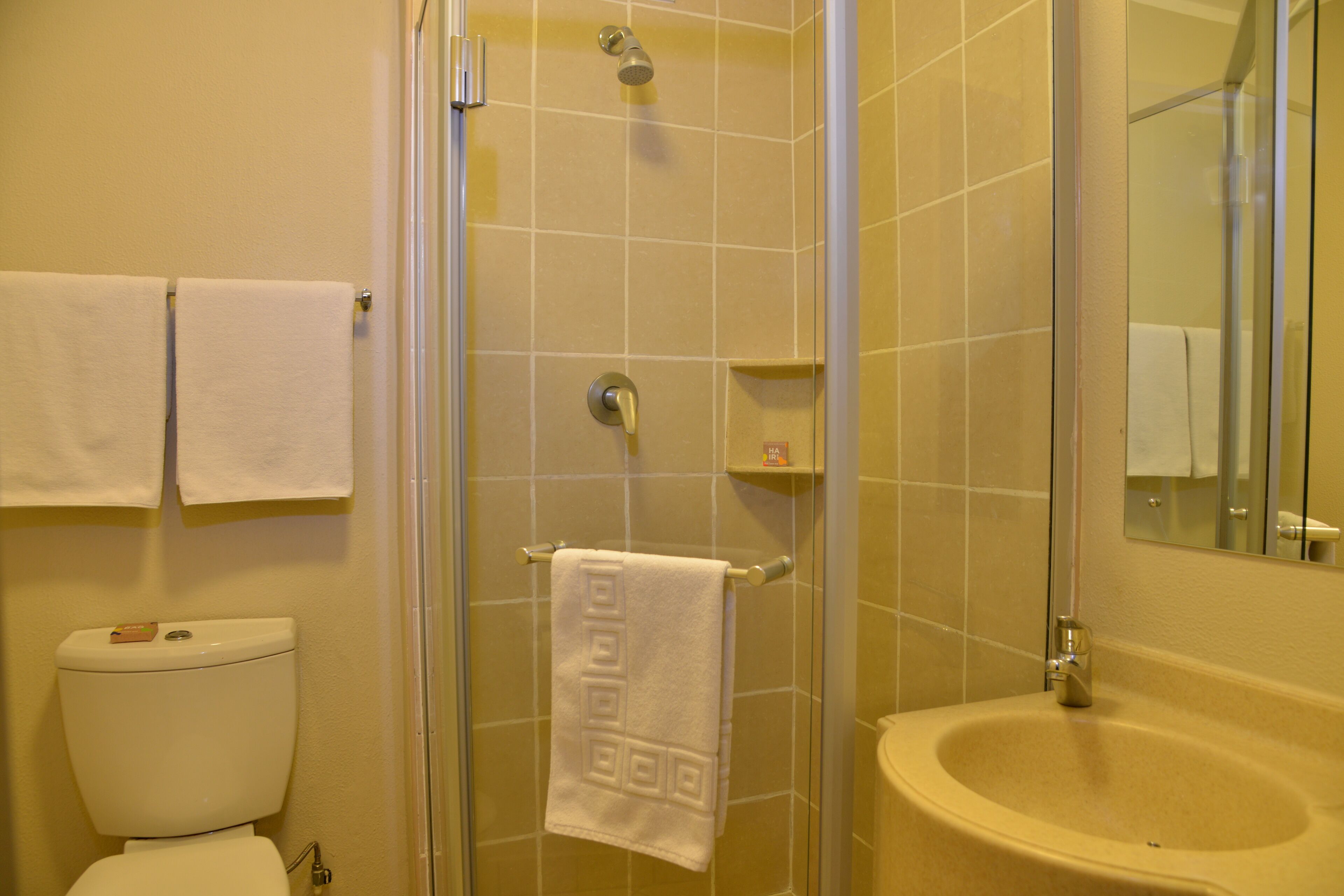 free toiletries, hair dryer, towels