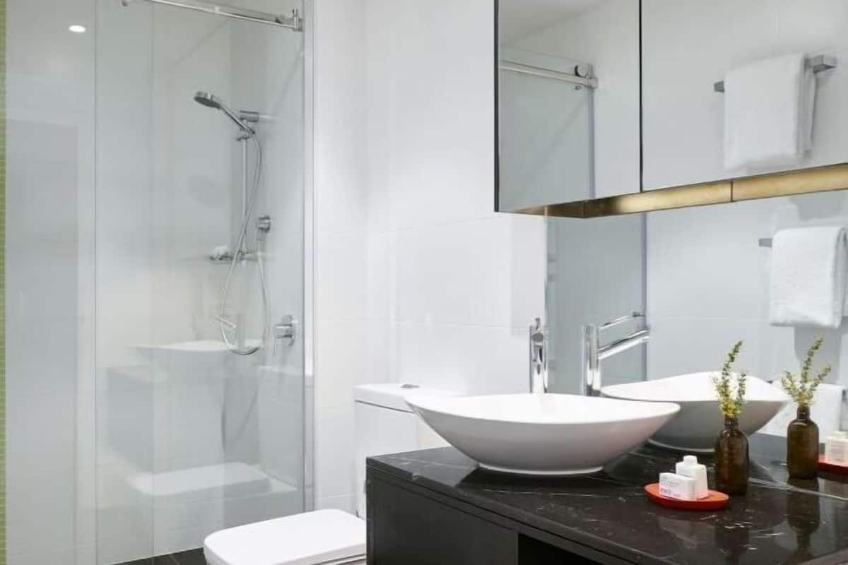 Bathroom | Shower, free toiletries, hair dryer, towels